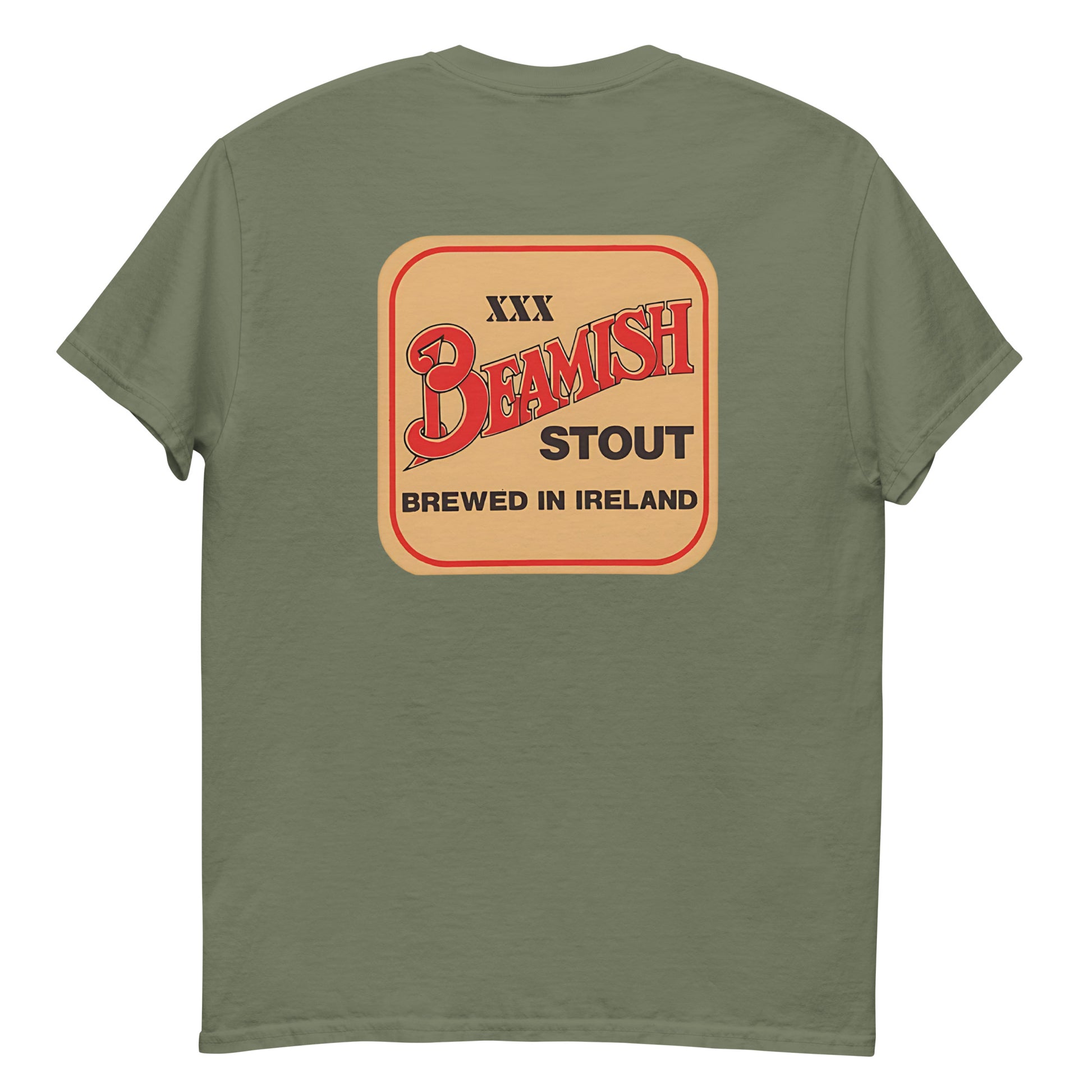 Back view of the Beamish Retro Tee featuring vintage stout logo, celebrating Irish heritage and a bold style.