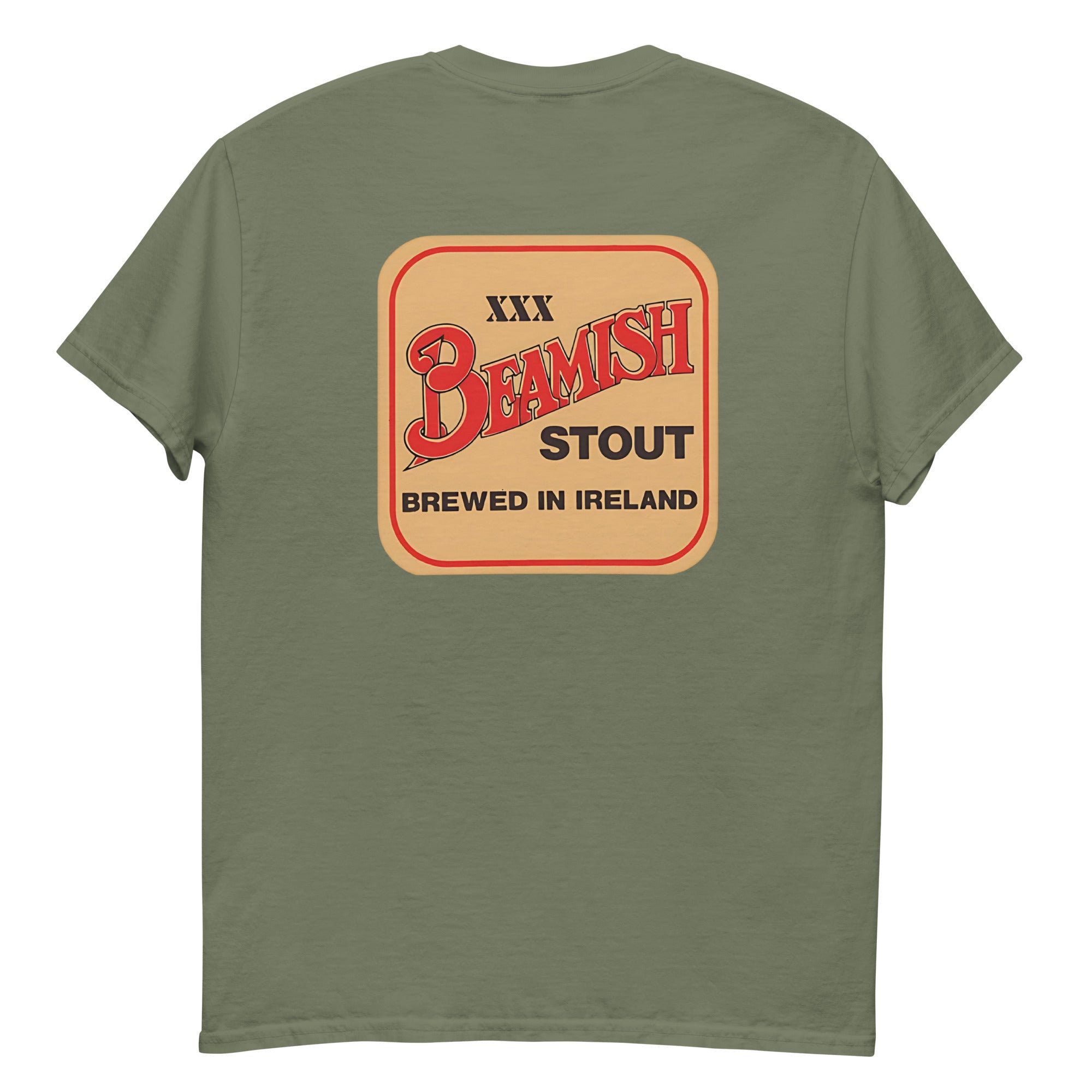 Back view of the Beamish Retro Tee featuring vintage stout logo, celebrating Irish heritage and a bold style.